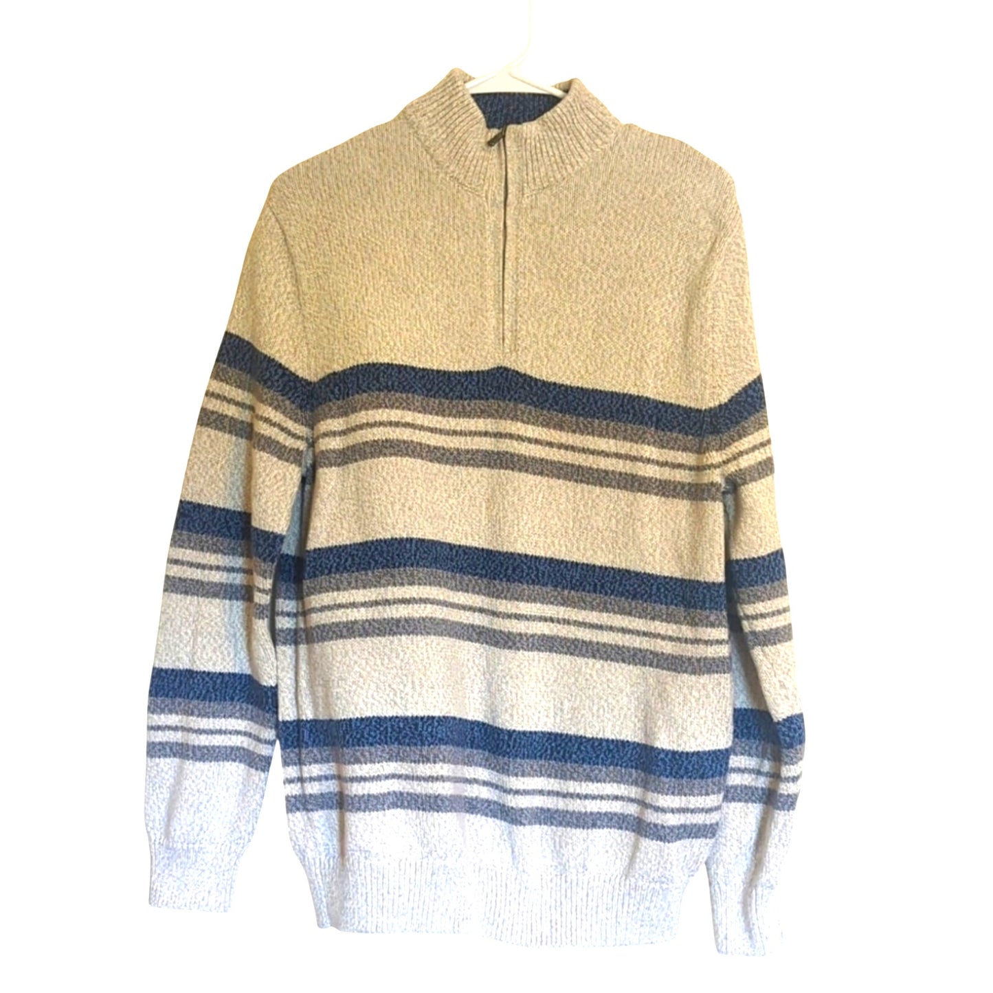 CHAPS 100% Cotton Striped Quarter Zip Mock Turtle Neck Sweater Men's Size M