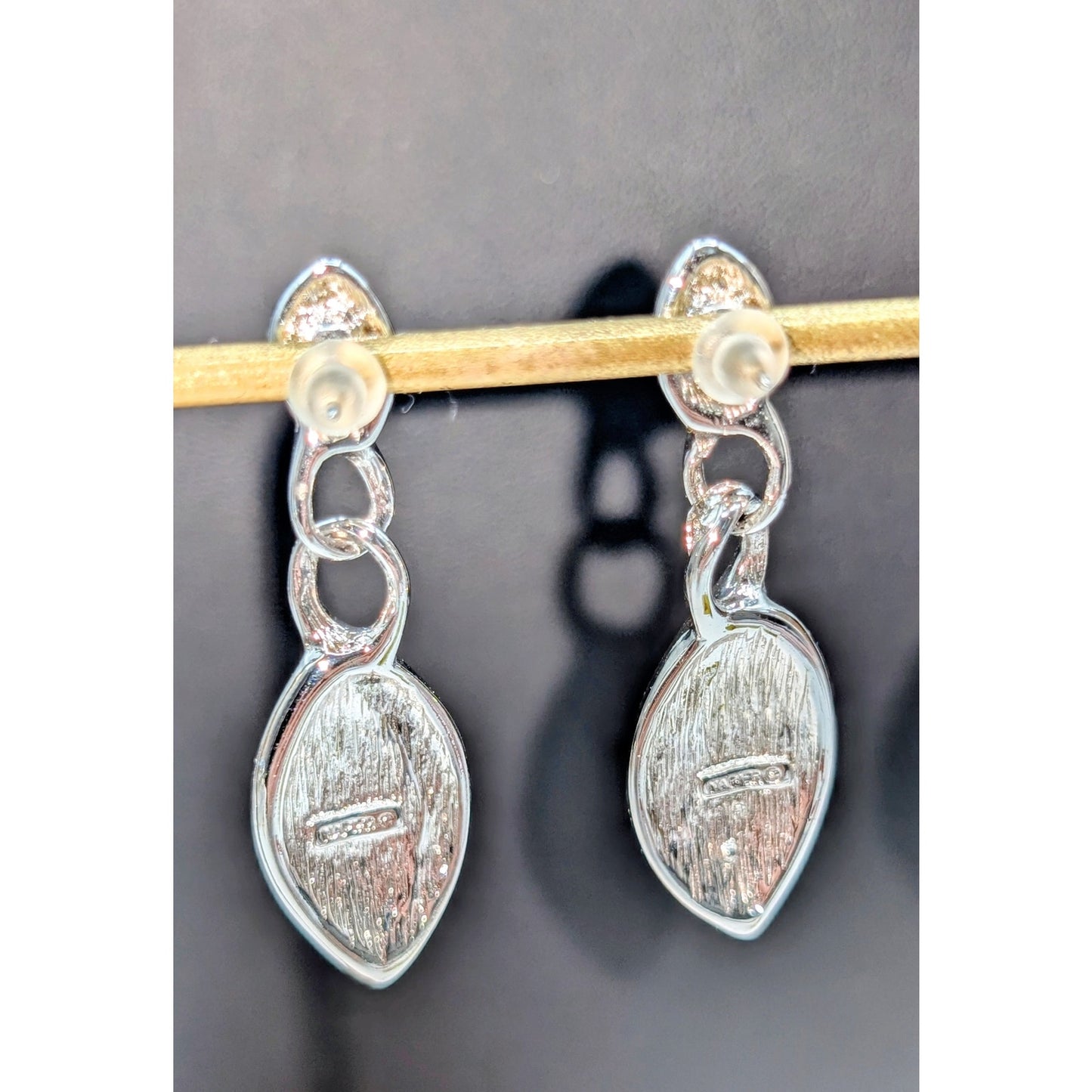 Napier Silver Tone Black Enamel Dangle Earrings