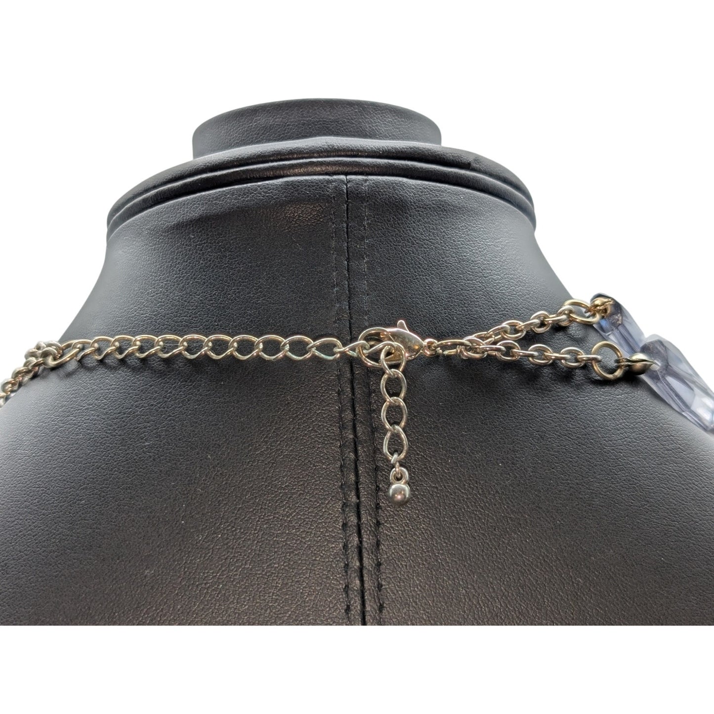 Double Strand Chunky Lg Faceted Black Gray White Acrylic Bead 16"-19" Necklace