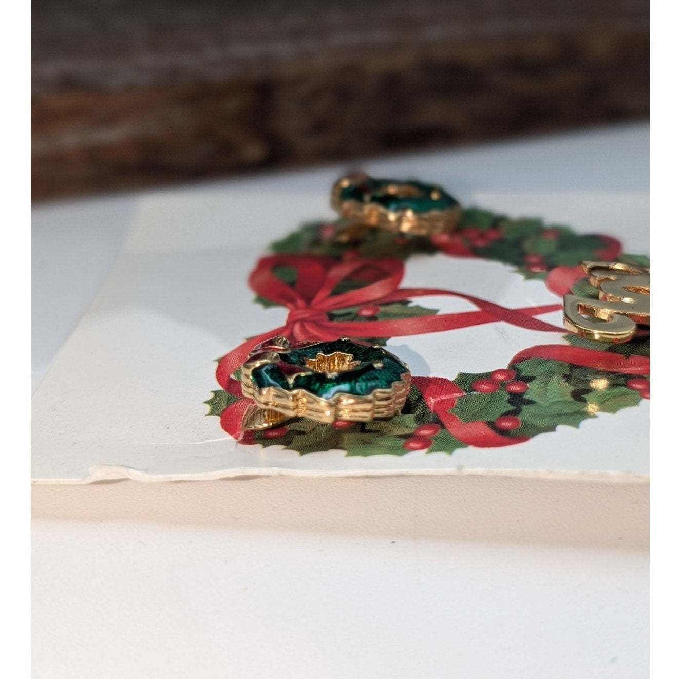 Mixed Lot of Christmas Joy Lapel Pin & Christmas Wreath Clip On Earrings NWT