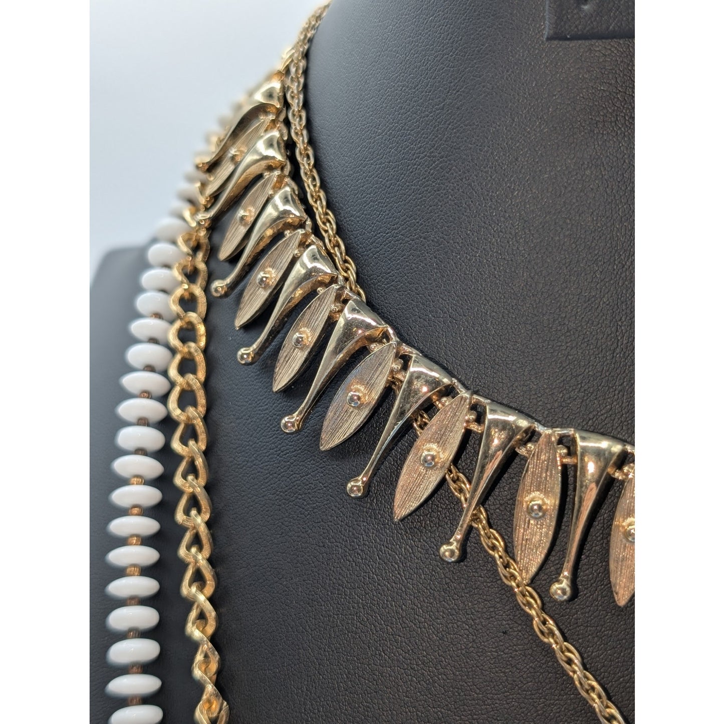 Lot of Four Gold Tone & White Theme Vintage Necklaces