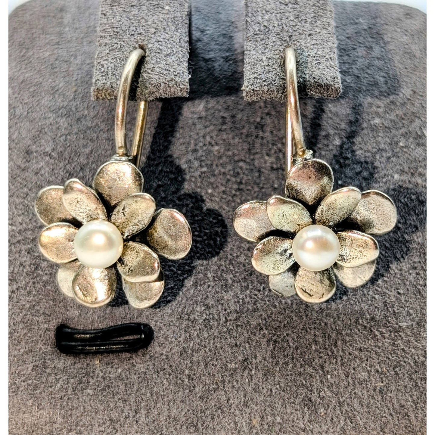 Retired Silpada 925 Sterling Love Bloom Flower Drop Pearl Earrings Israel Made