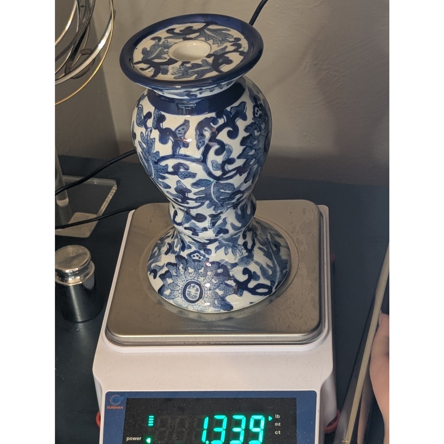 Vintage Blue & White Chinoiserie Ceramic Candle Holder