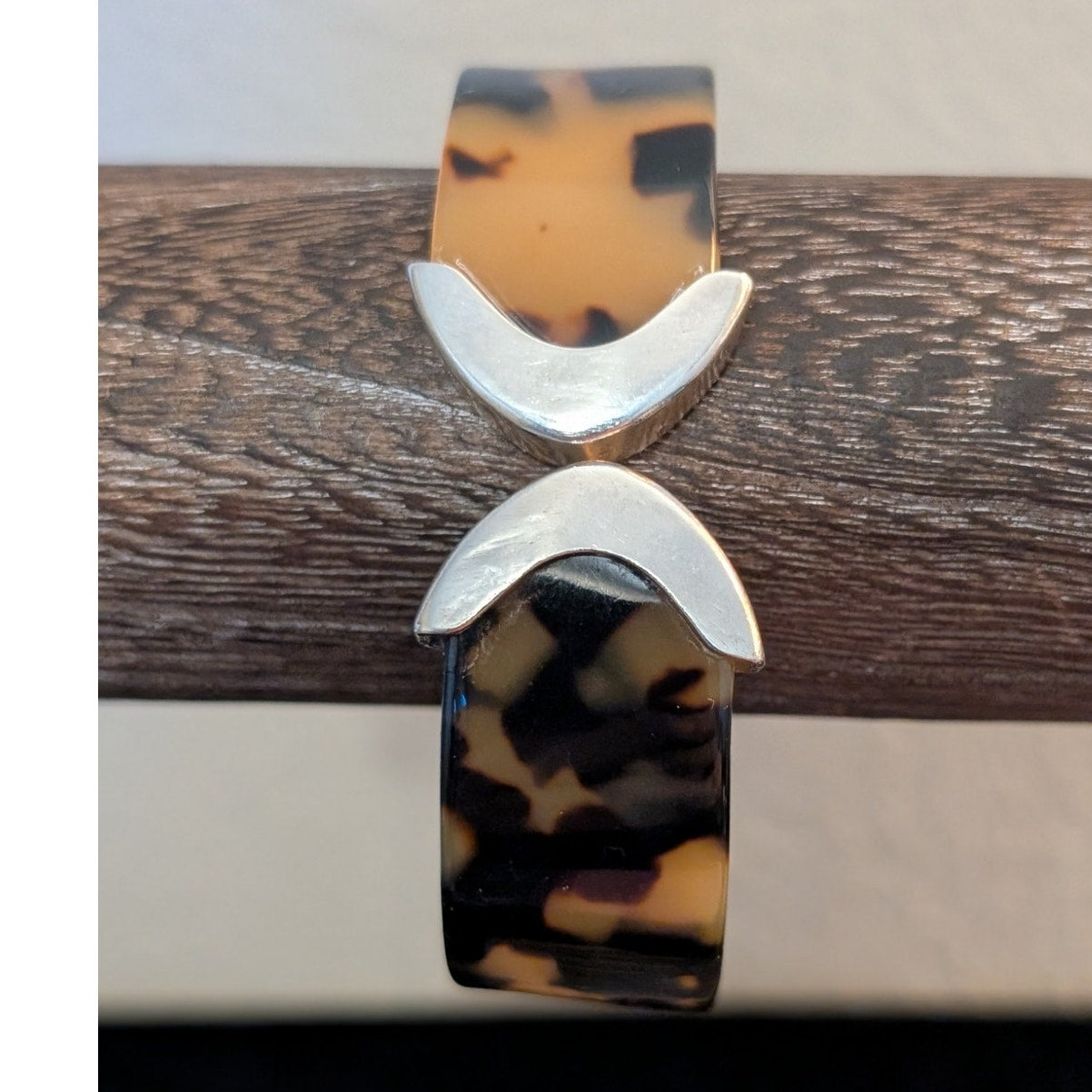 Vintage Sterling Silver 925 AT Faux Tortoise Shell  Cuff Bracelet