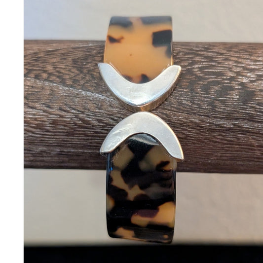 Vintage Sterling Silver 925 AT Faux Tortoise Shell  Cuff Bracelet