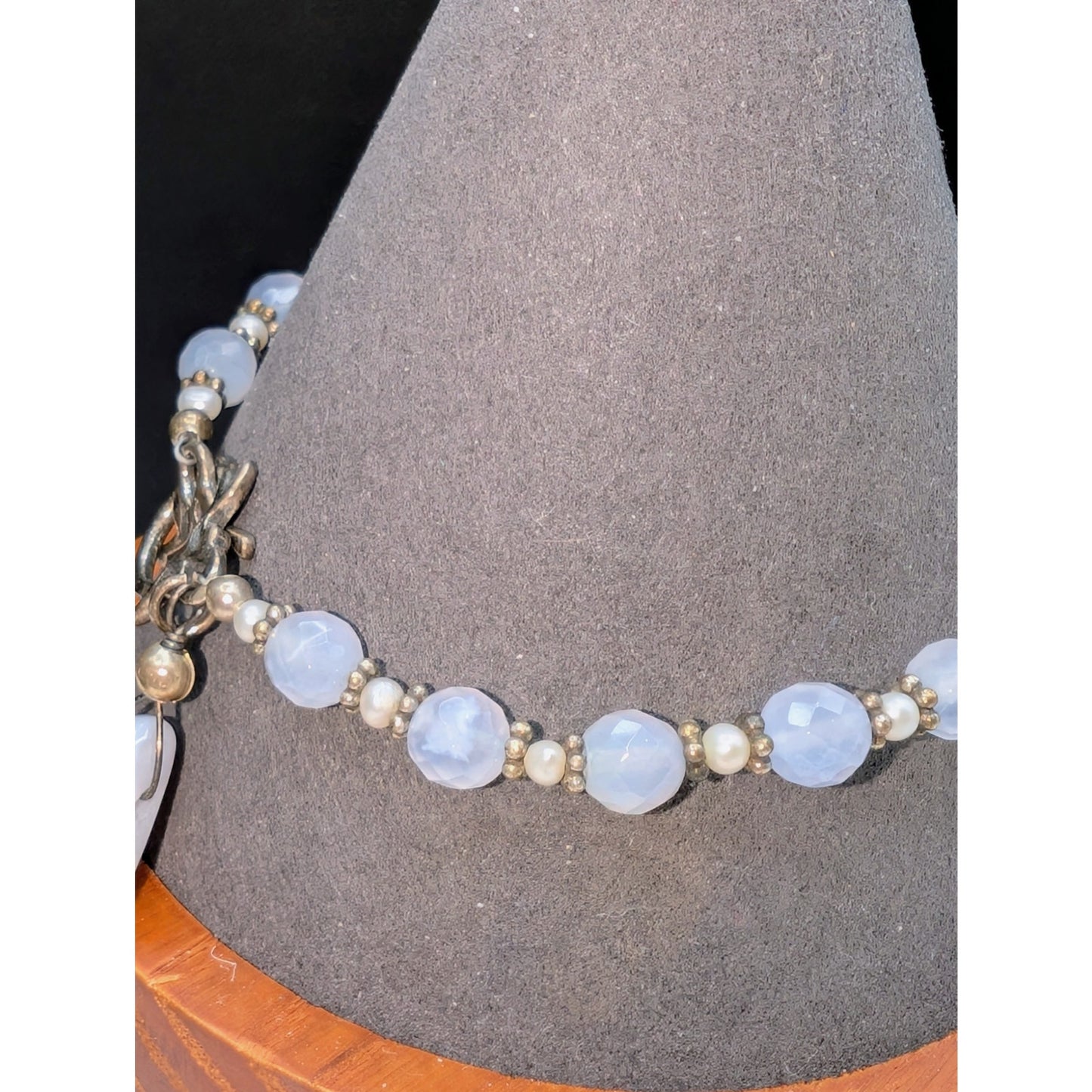 Blue Agate Seed Pearl Beaded Toggle Closure Bracelet