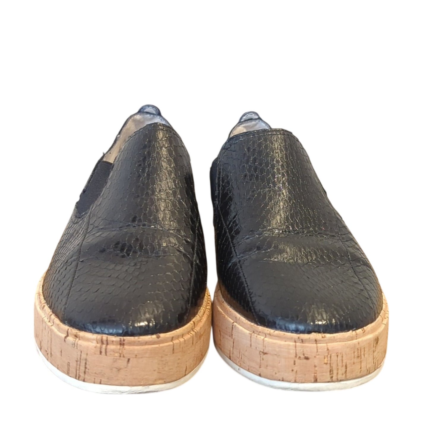 Franco Sarto Daine 2 Slip On Cork Heel Black Snake Leather Sneaker Women Sz. 8.5