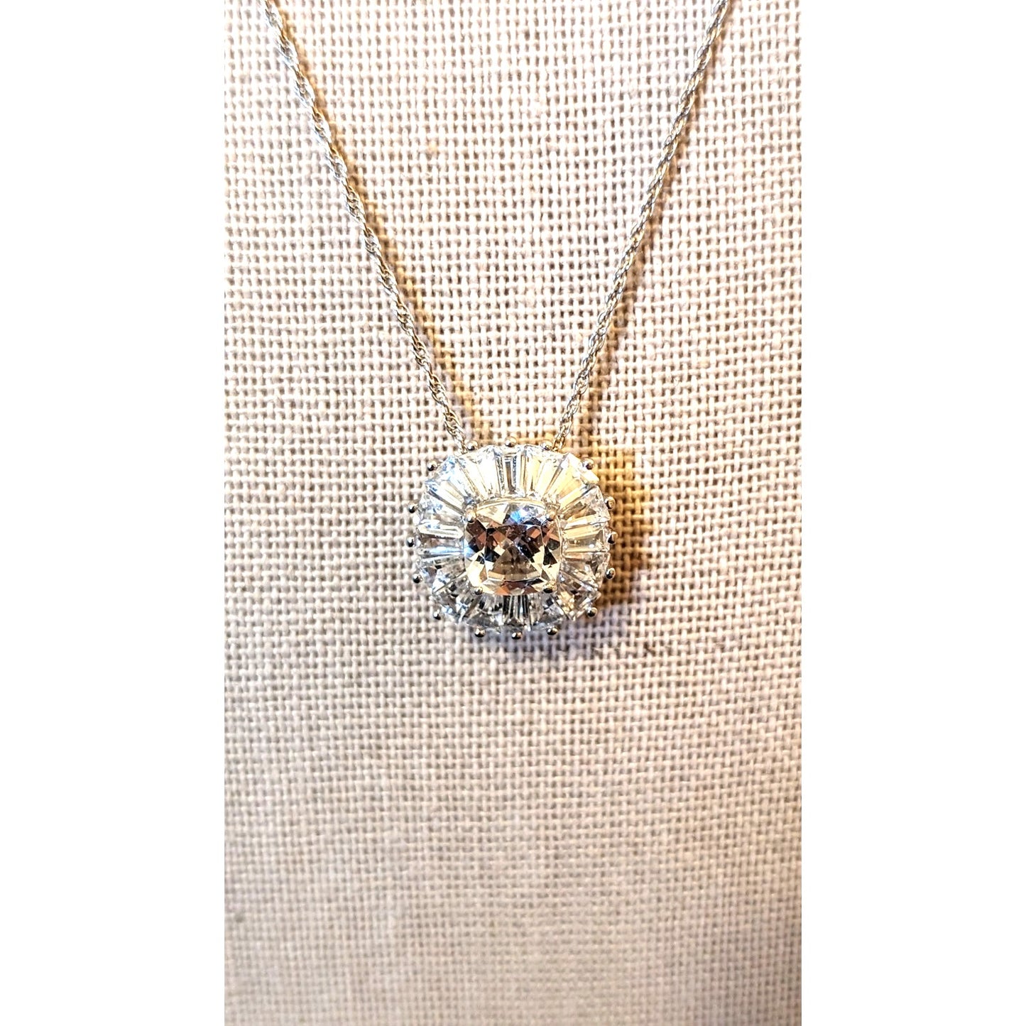 Large Square Cushion Cut Surrounded by Baguette White Sapphires on 925 Chain