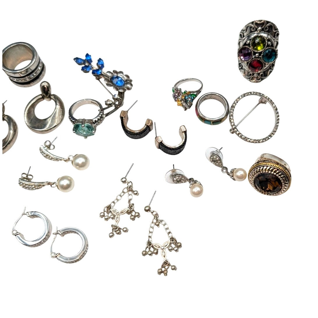 Reseller's Delight Curated Silver Tone Lot of 33 Pieces of Jewelry