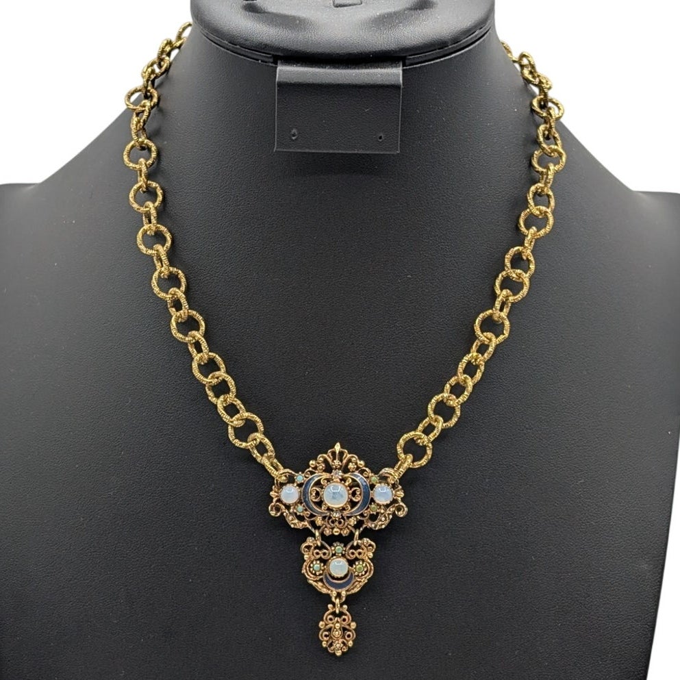Florenza Vintage 1950s Three Section Brooch Repurposed Pendant 18" Necklace