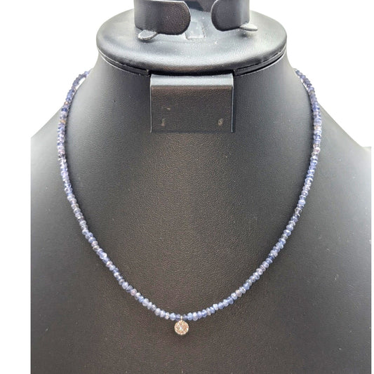 925 Sterling Silver 3mm Tanzanite Crystal Bead Medallion Pendant Necklace