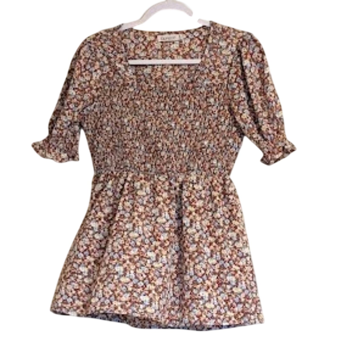 Liofoer Women's Square Neck Smocked Bodice Waist Slimming Short Sleeve Size M