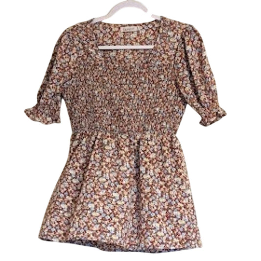 Liofoer Women's Square Neck Smocked Bodice Waist Slimming Short Sleeve Size M