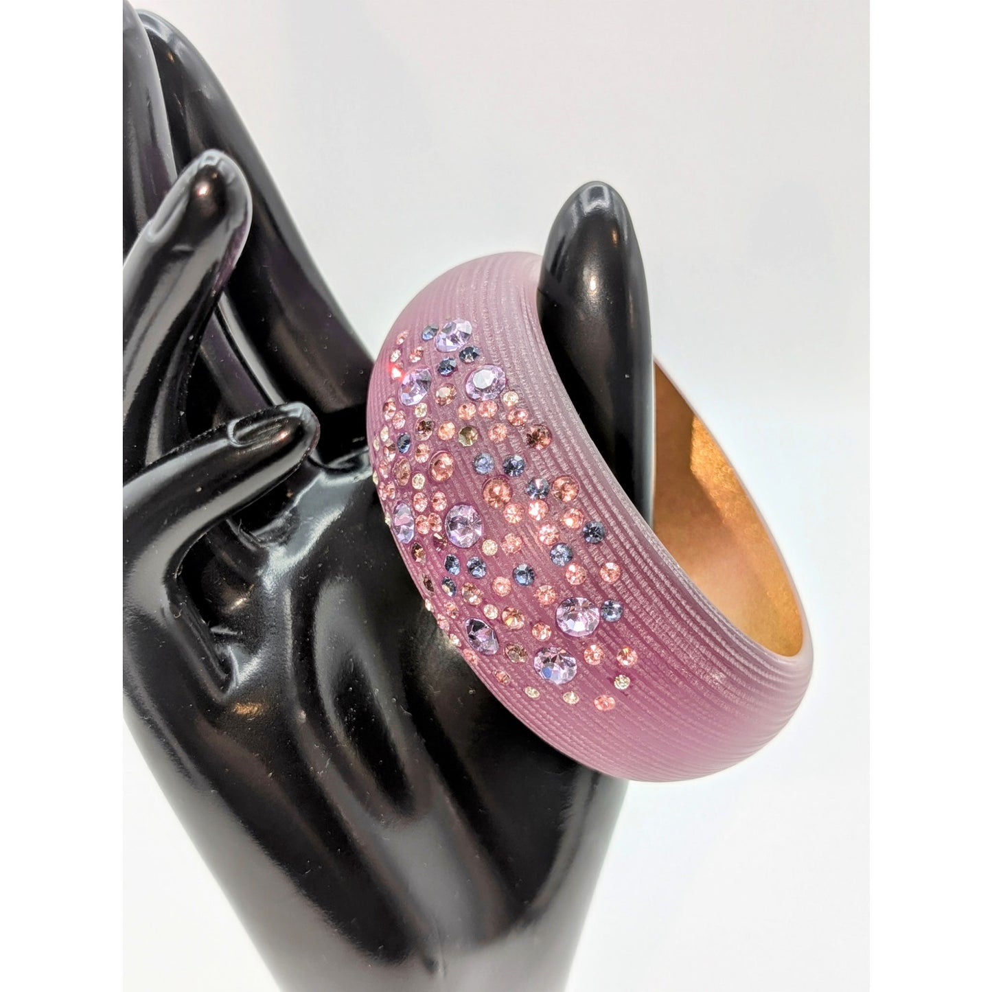 VTG  Alexis Bittar Mauve Wide Lucite Star Dust Crystals Textured Bangle Bracelet