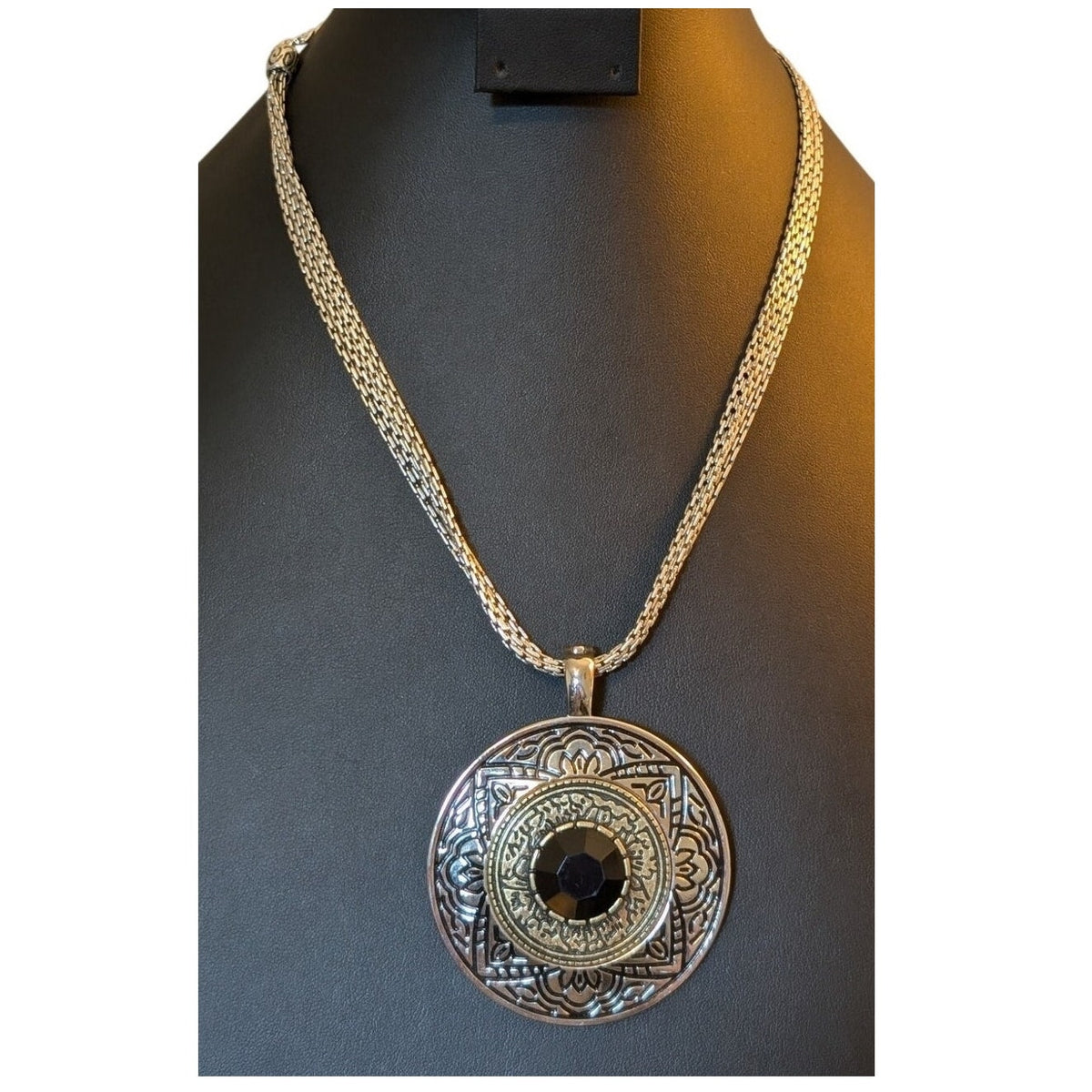Premier Designs Two Tone Etched Large Medallion Pendant Necklace