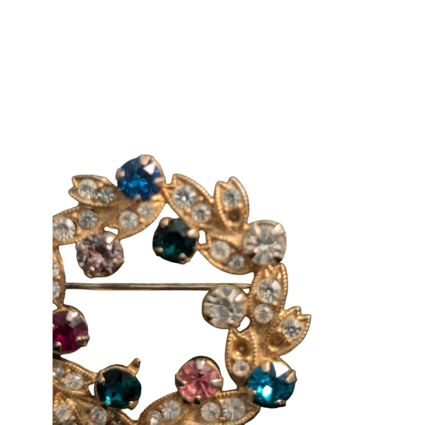 Eisenberg VTG Signed Multi Colored Rhinestone Wreath Brooch Pin Gold Tone