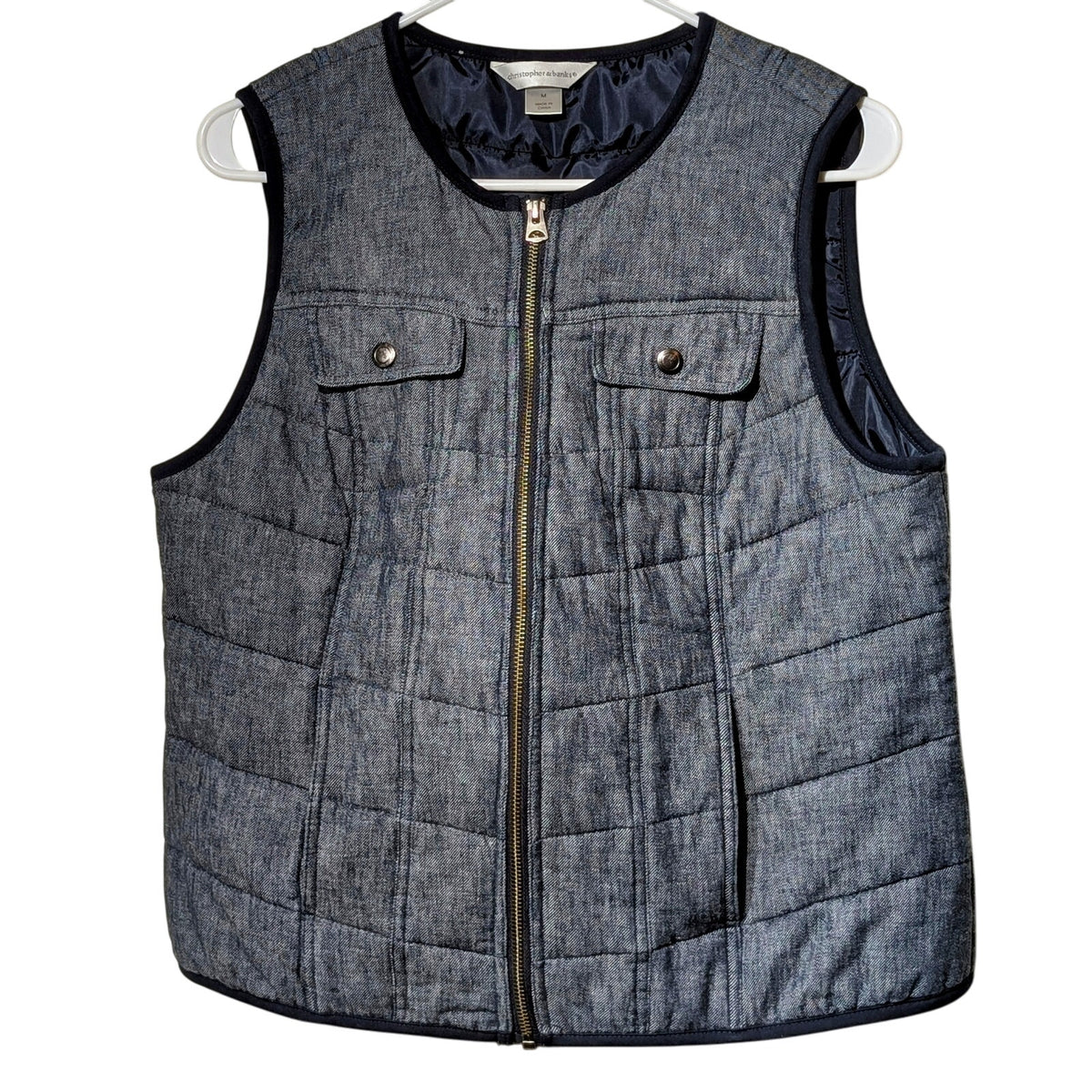 Christopher & Banks Front Zip Puff Denim Look Vest Womens' Size M