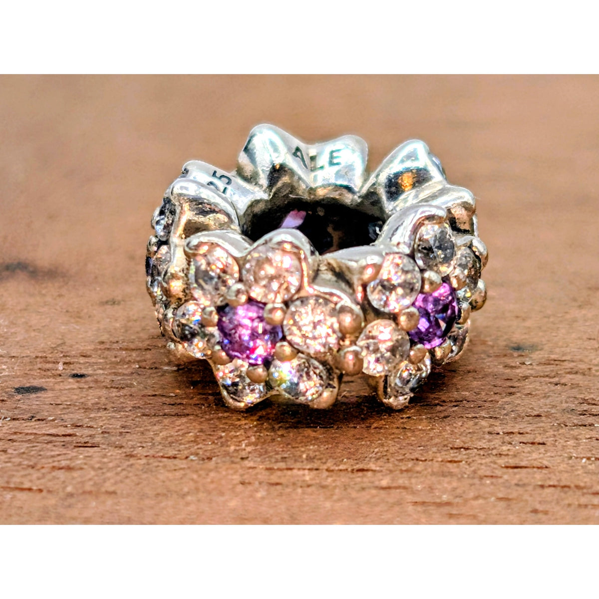 Retired Pandora Forget Me Not Purple Zirconia Sterling Silver Spacer Charm