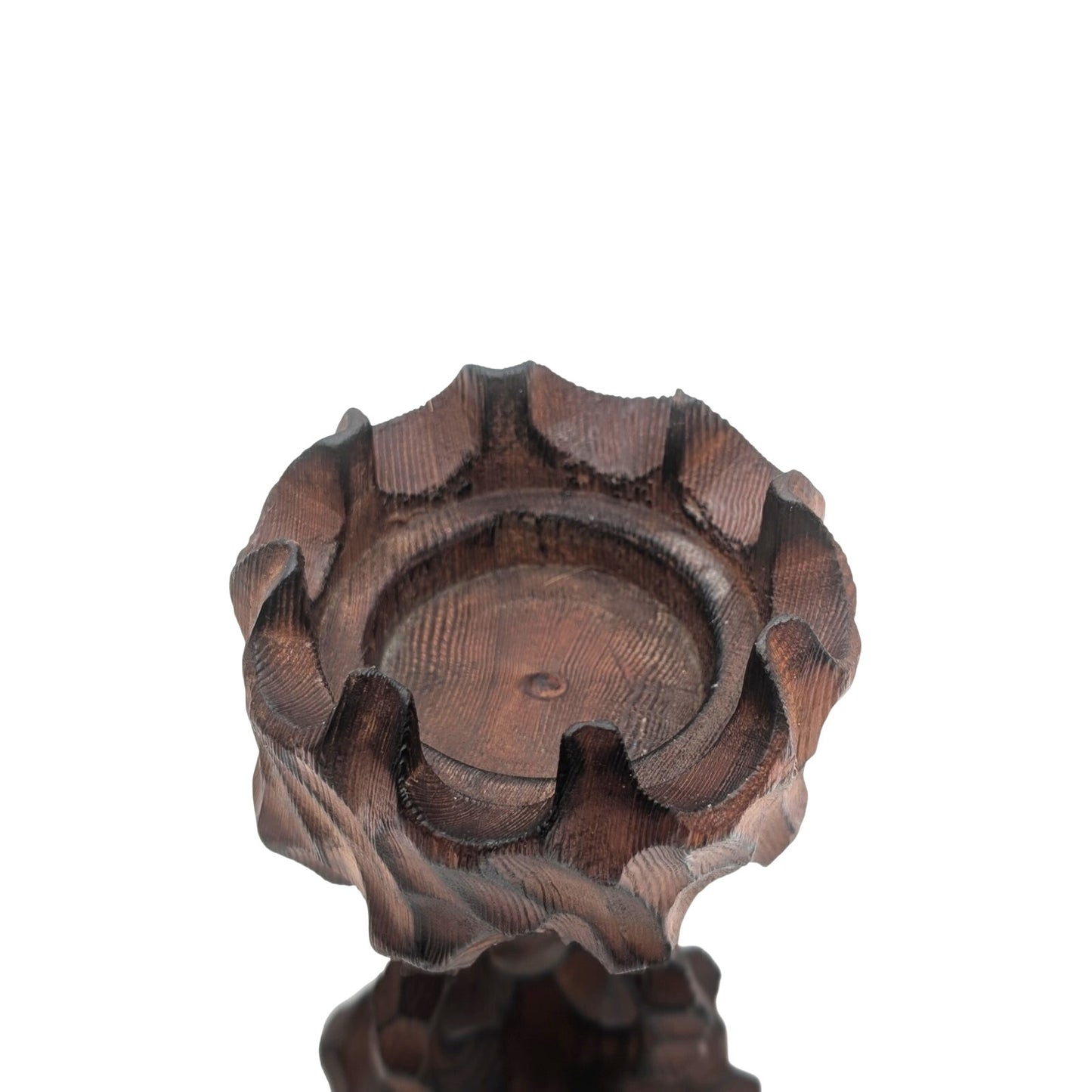 Vintage Mid-Century Modern Hand Carved Brutalist Sculpture Wooden Candle Holder