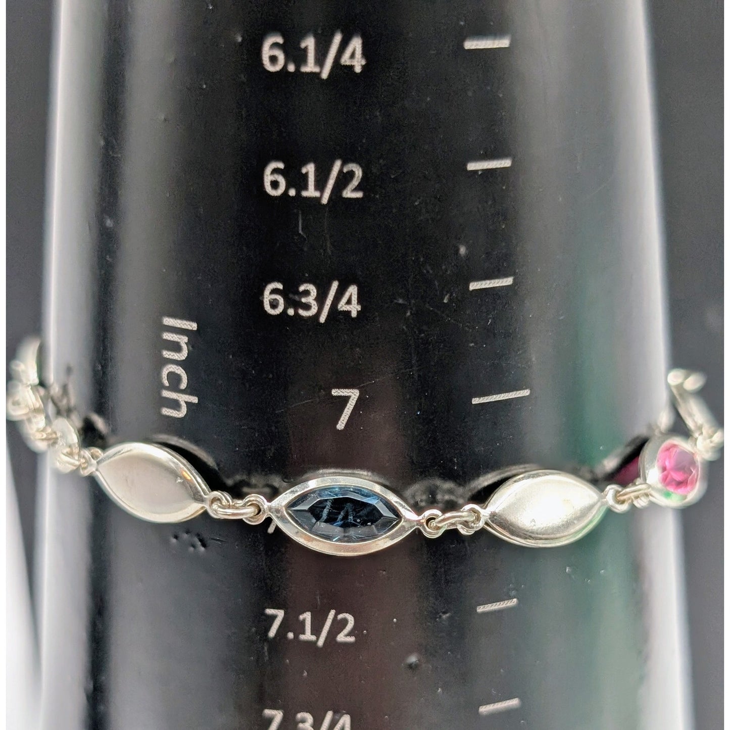 VTG Looks Like 'Powel'l 925 Sterling Silver Cut Glass Marquis Station Bracelet
