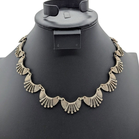 Vintage Brutalist Silver Tone Station Link 15"-18" Adjustable Choker Necklace