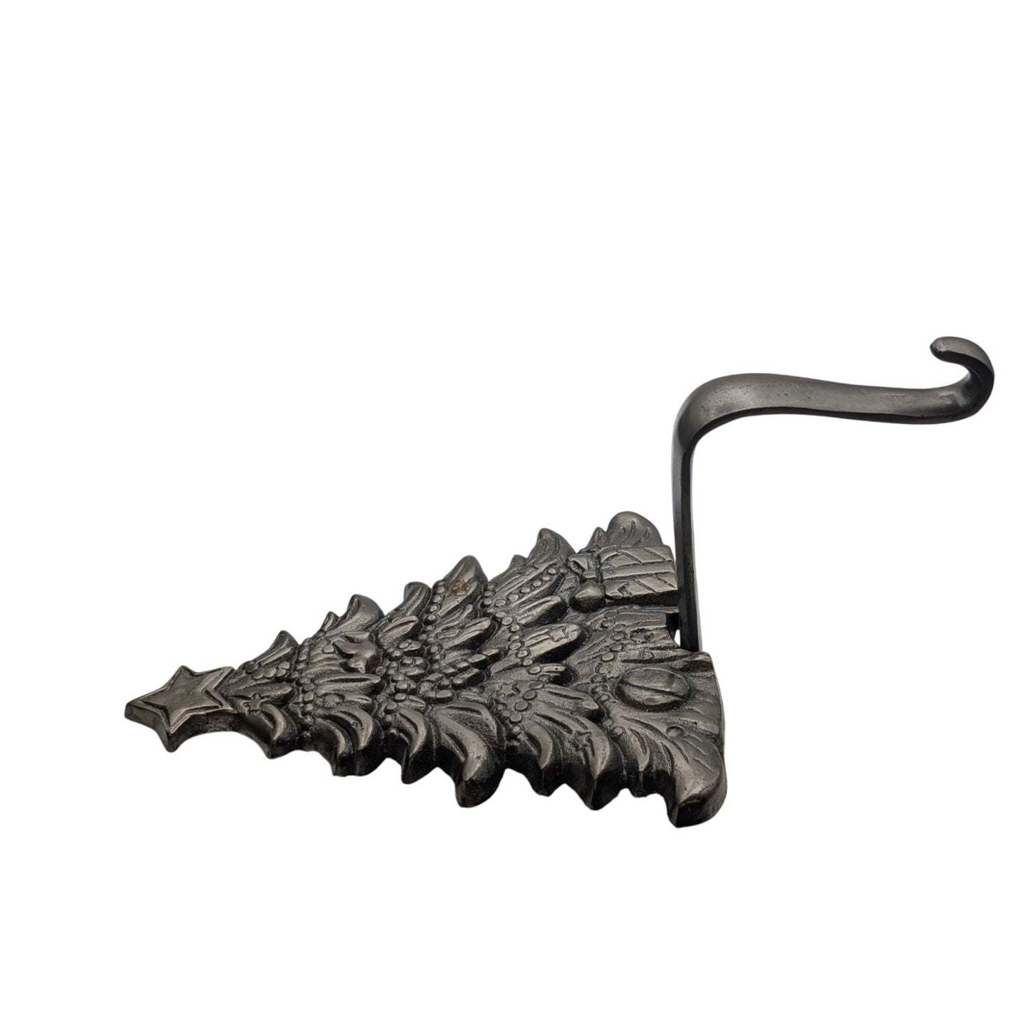 Christmas Tree Heavy Silver Cast Iron Stocking Hanger