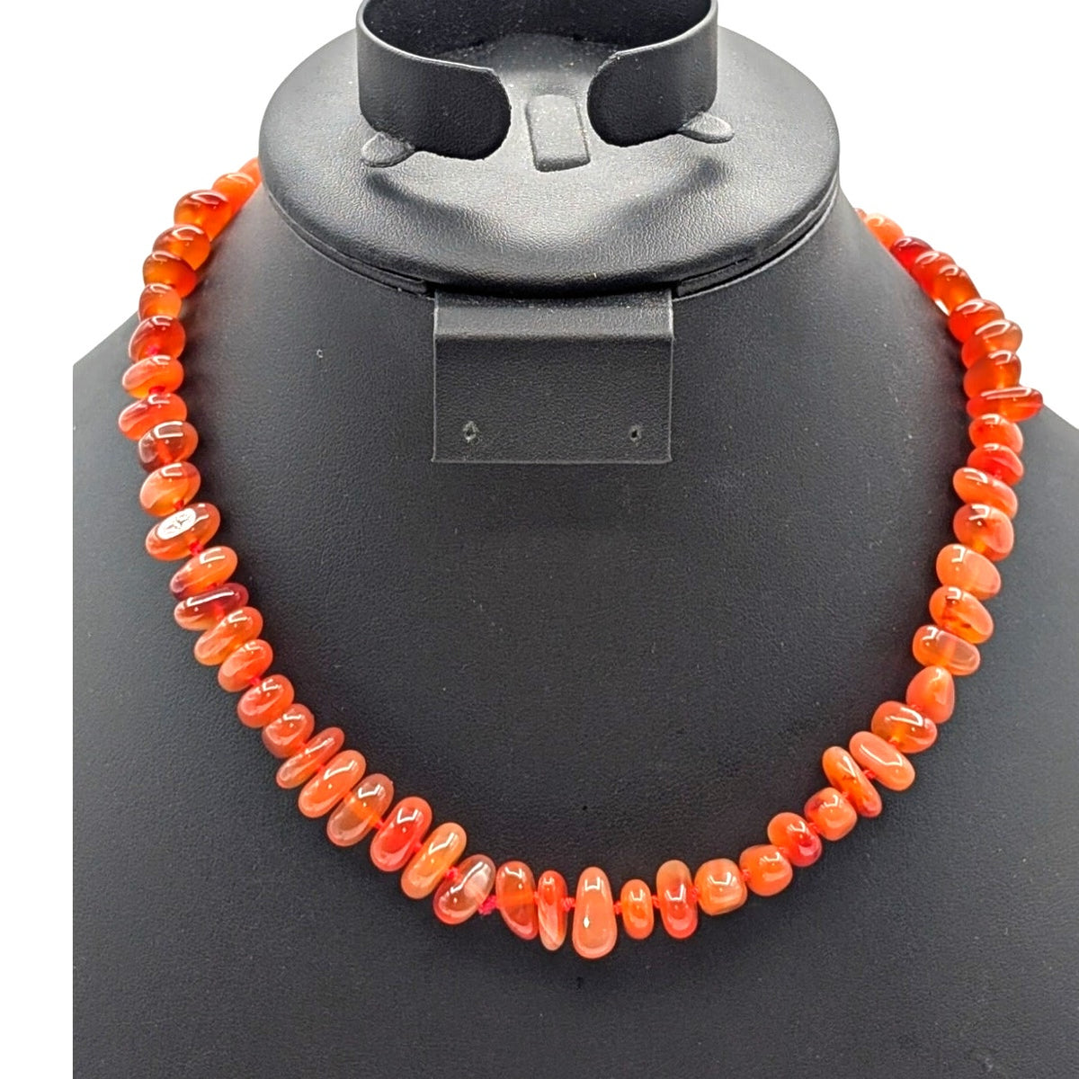 925 Sterling Silver Carnelian Agate Stone Bead Choker 17.5" Necklace