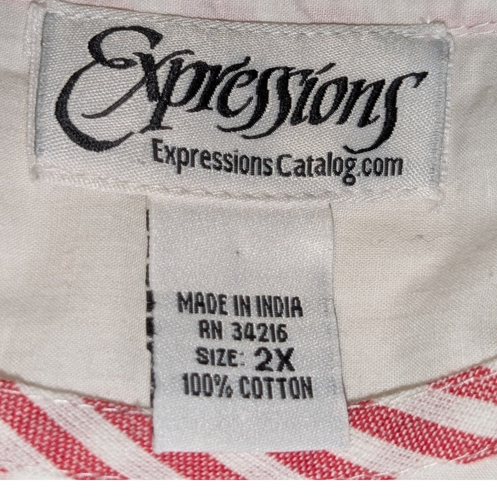 Expressions Made in India 100% Cotton Red White Embroidered Patio Dress Sz. 2X