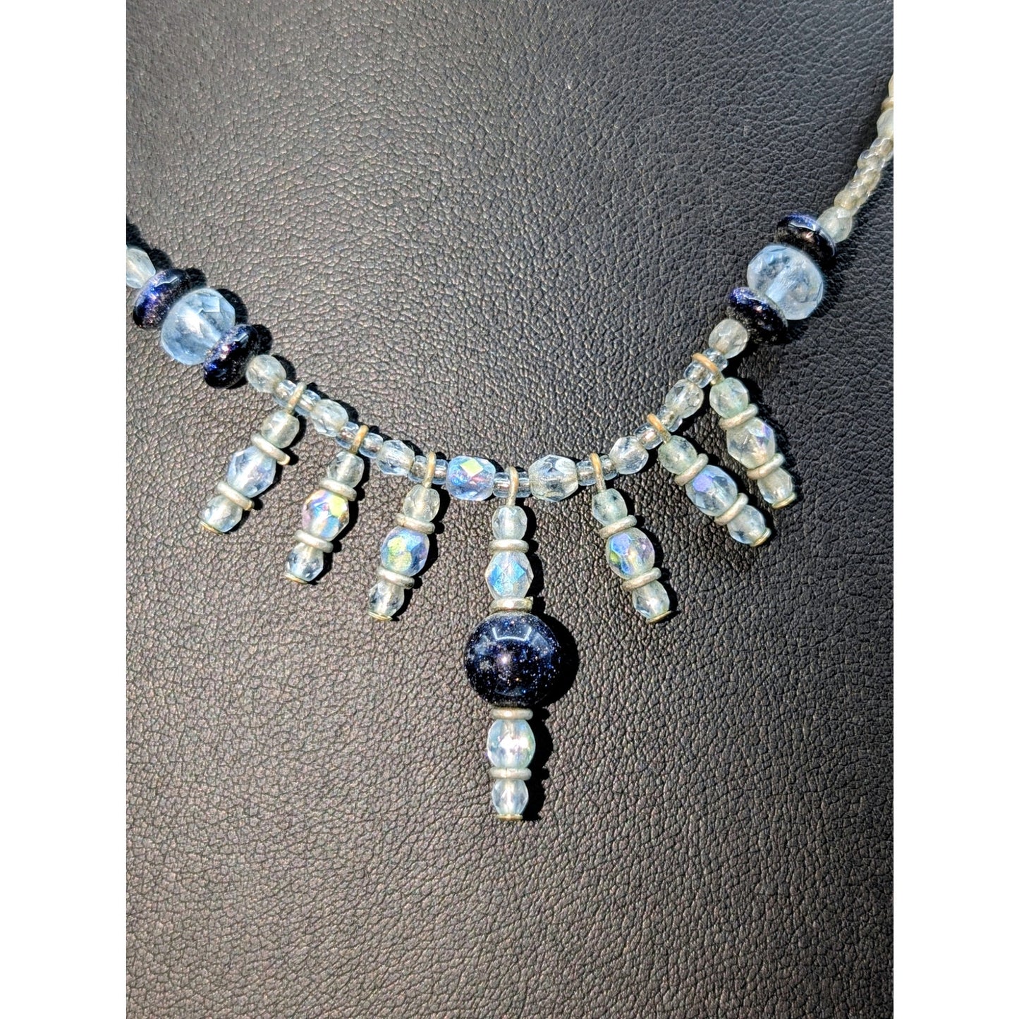 925 Sterling Silver AB Crystal Blue Goldstone Beaded 18" Necklace
