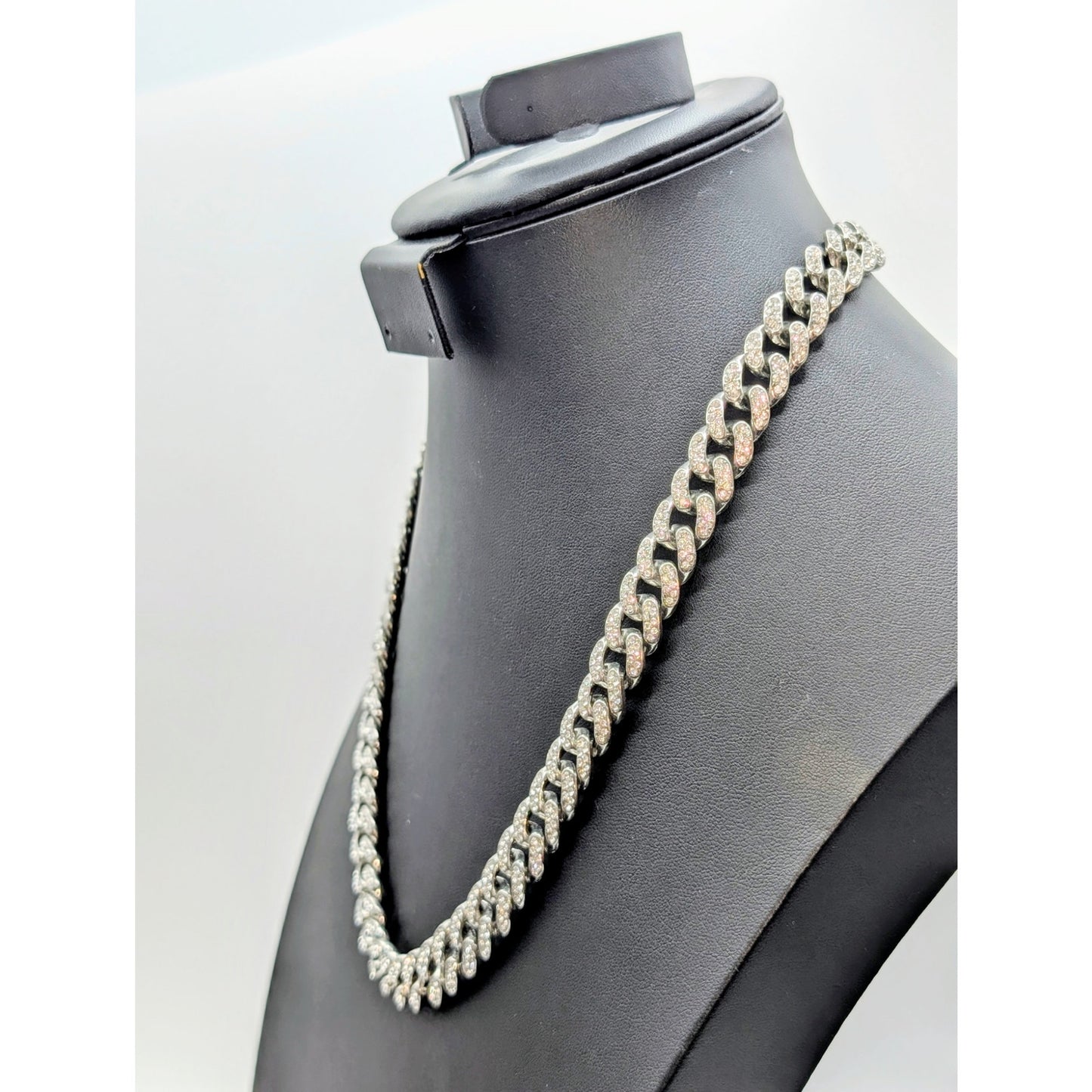 CZ 1/4" Wide Cuban Link Dark Silver Tone Metal Hip Hop Look 22" Long Necklace