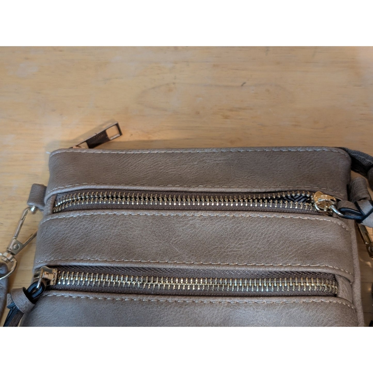 Beige Cross Body Faux Leather Compartment Purse