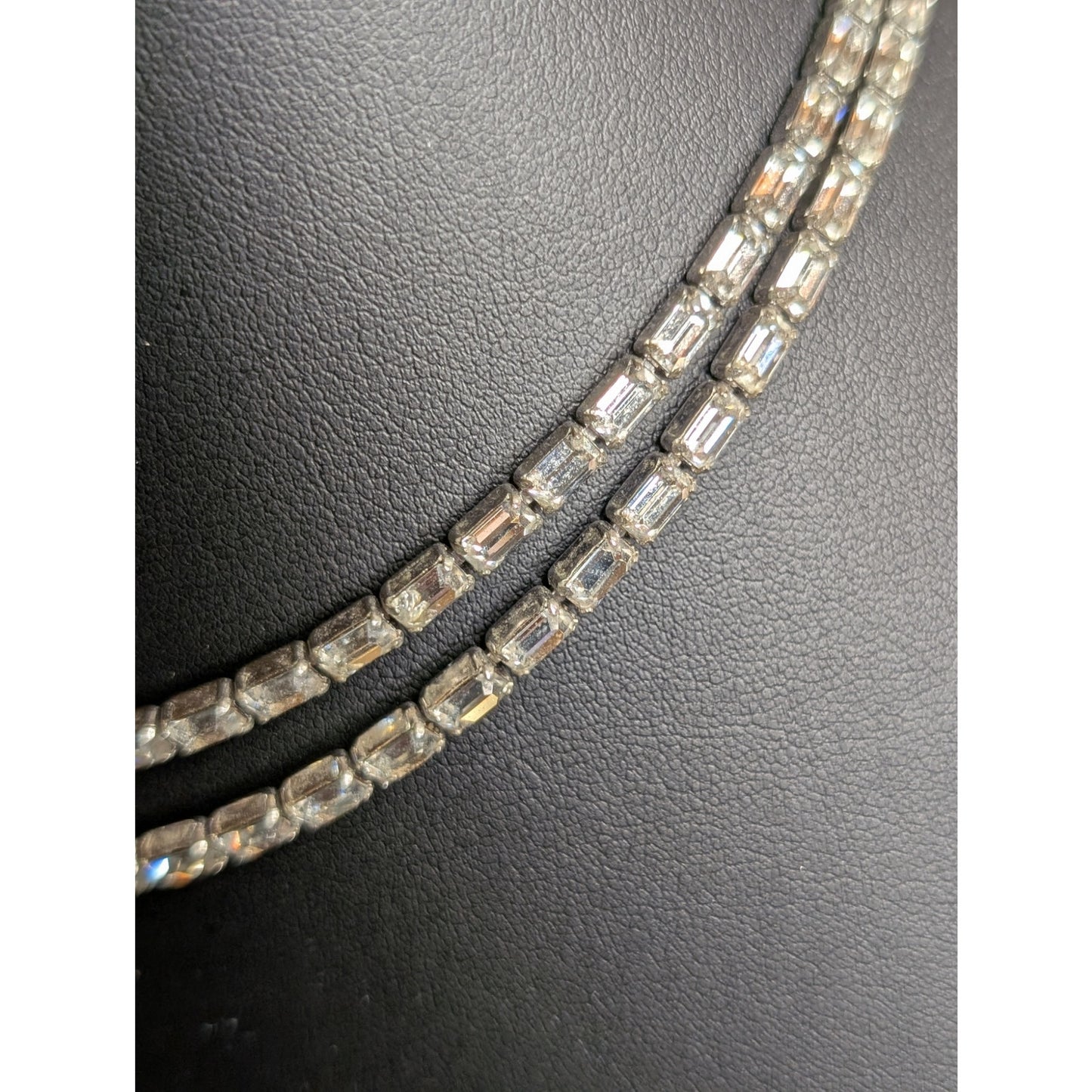 Vintage Joseph Mazer Double Strand Rhinestone Baguette Necklace