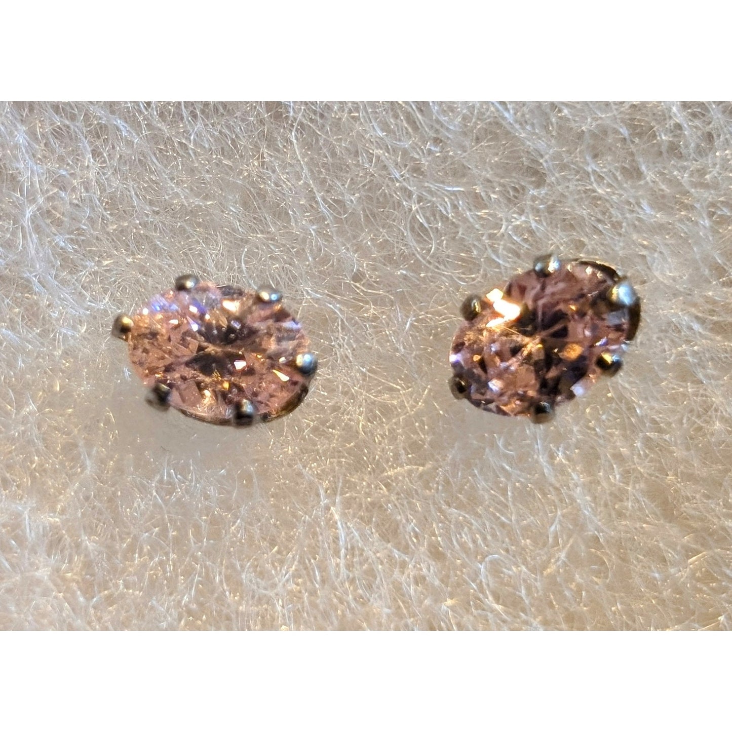 925 Sterling Silver Pale Fiery Pink Oblong CZ Stud Earrings