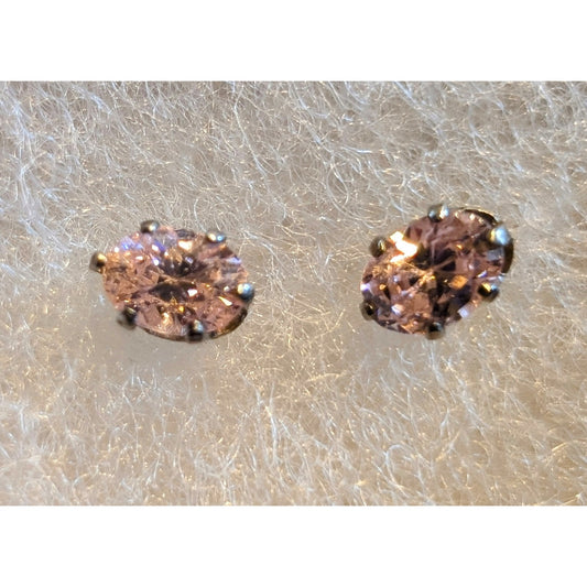 925 Sterling Silver Pale Fiery Pink Oblong CZ Stud Earrings
