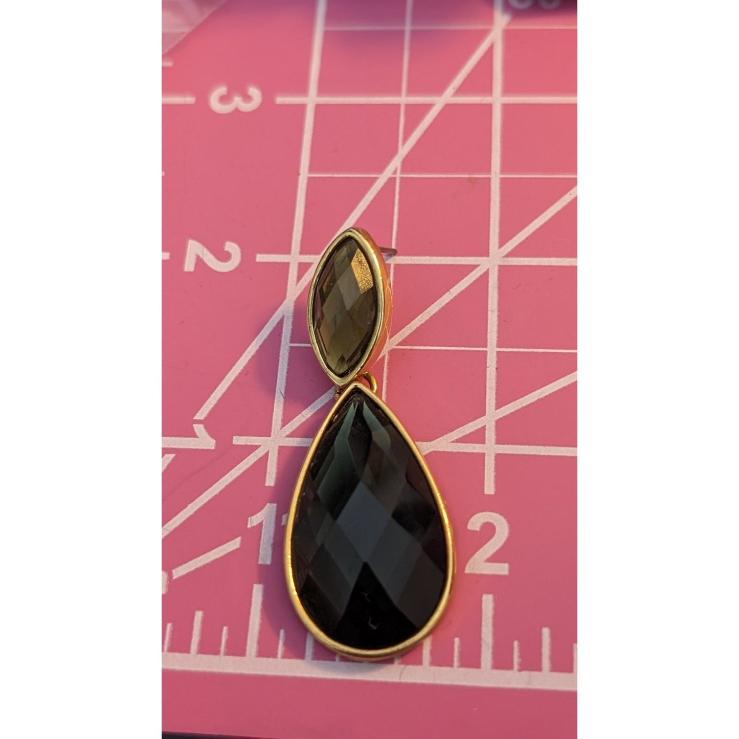 Vtg Joan Rivers Faceted Teardrop & Marquise Glass Stone Dangle Drop Earrings