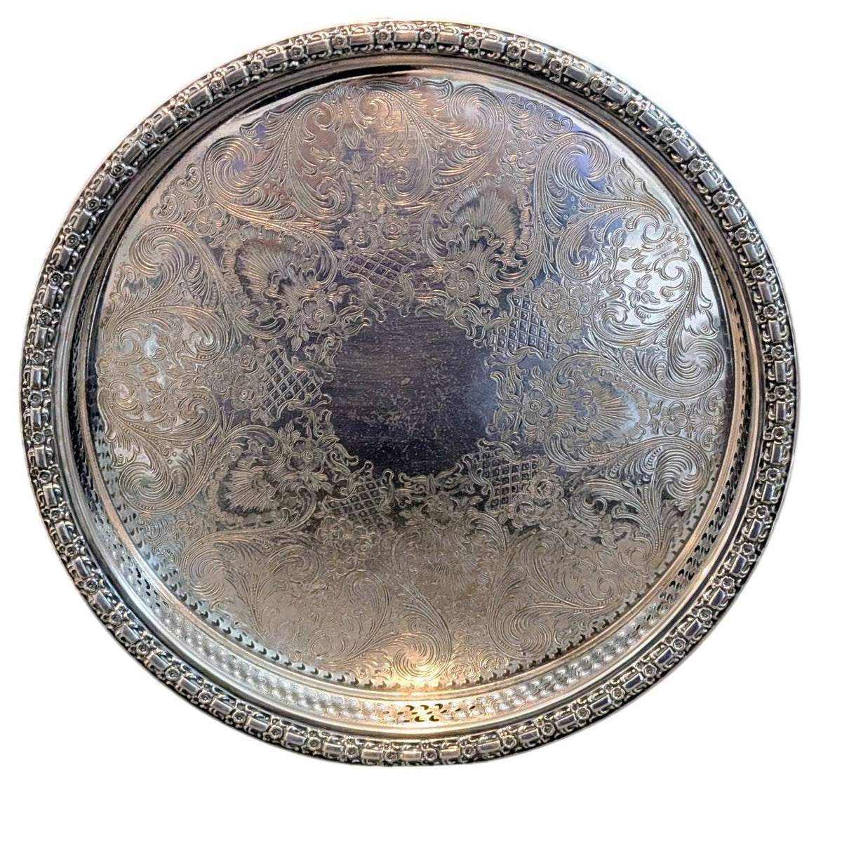 Vintage Camelot 6171 International Round Silver Plate Rimmed Serving Tray