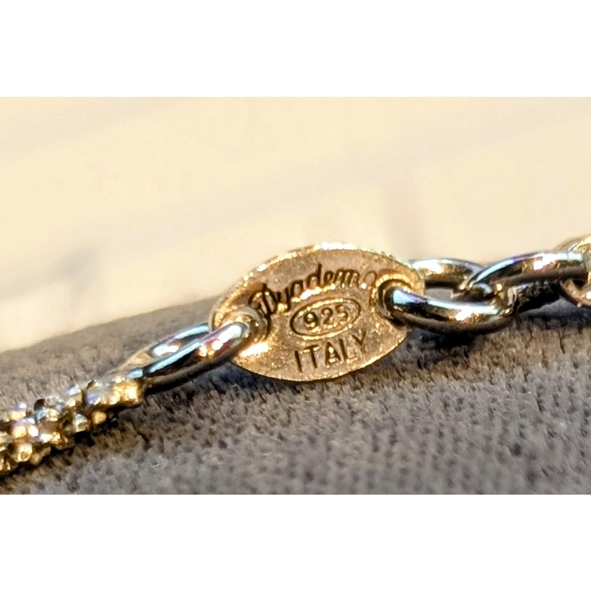 VTG Dyadema 925 Italy Sterling Silver Crystal Bar Chain Bracelet 7"-8" Long