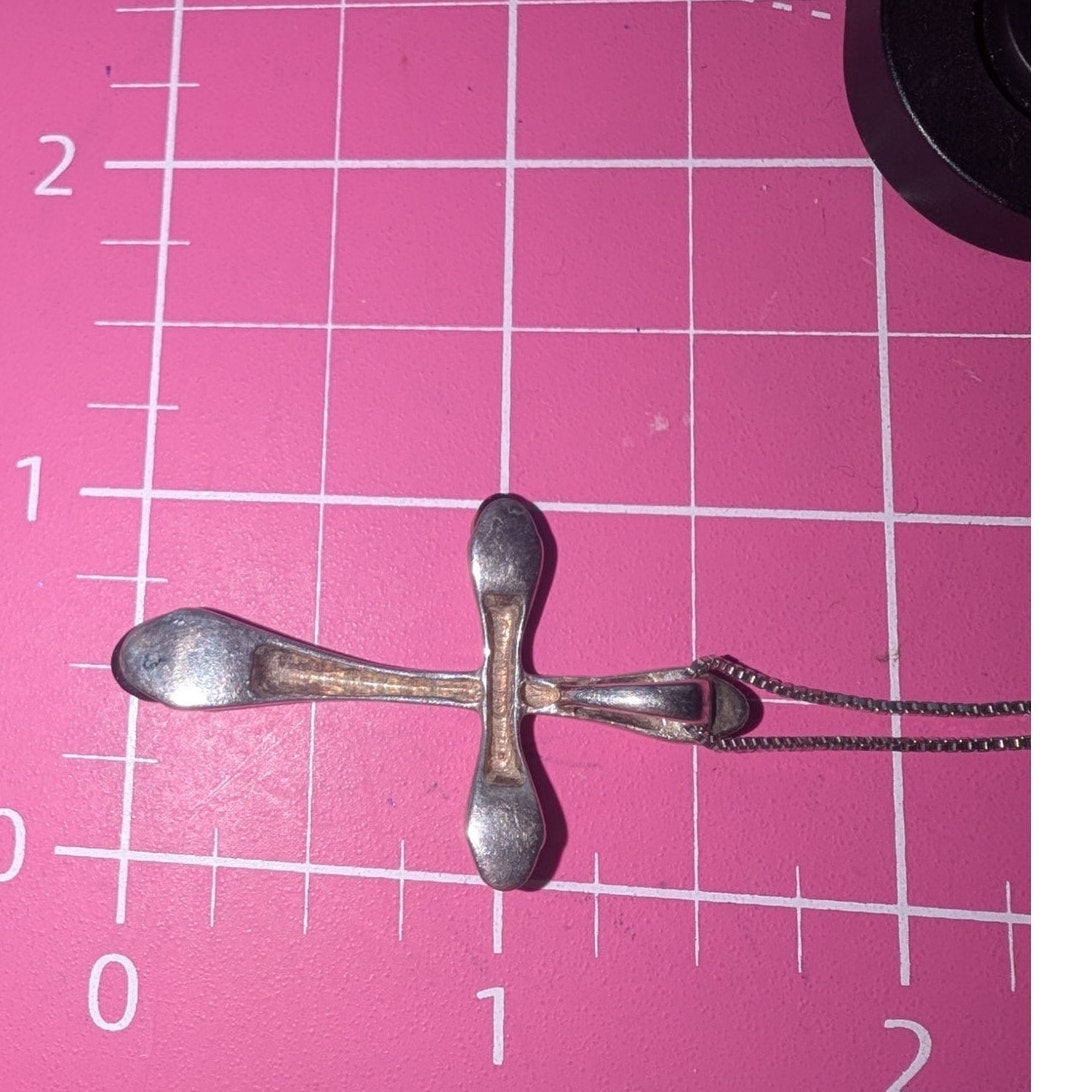 Vintage Baltic Amber 925 Sterling Silver Cross Pendant 18" Chain Necklace