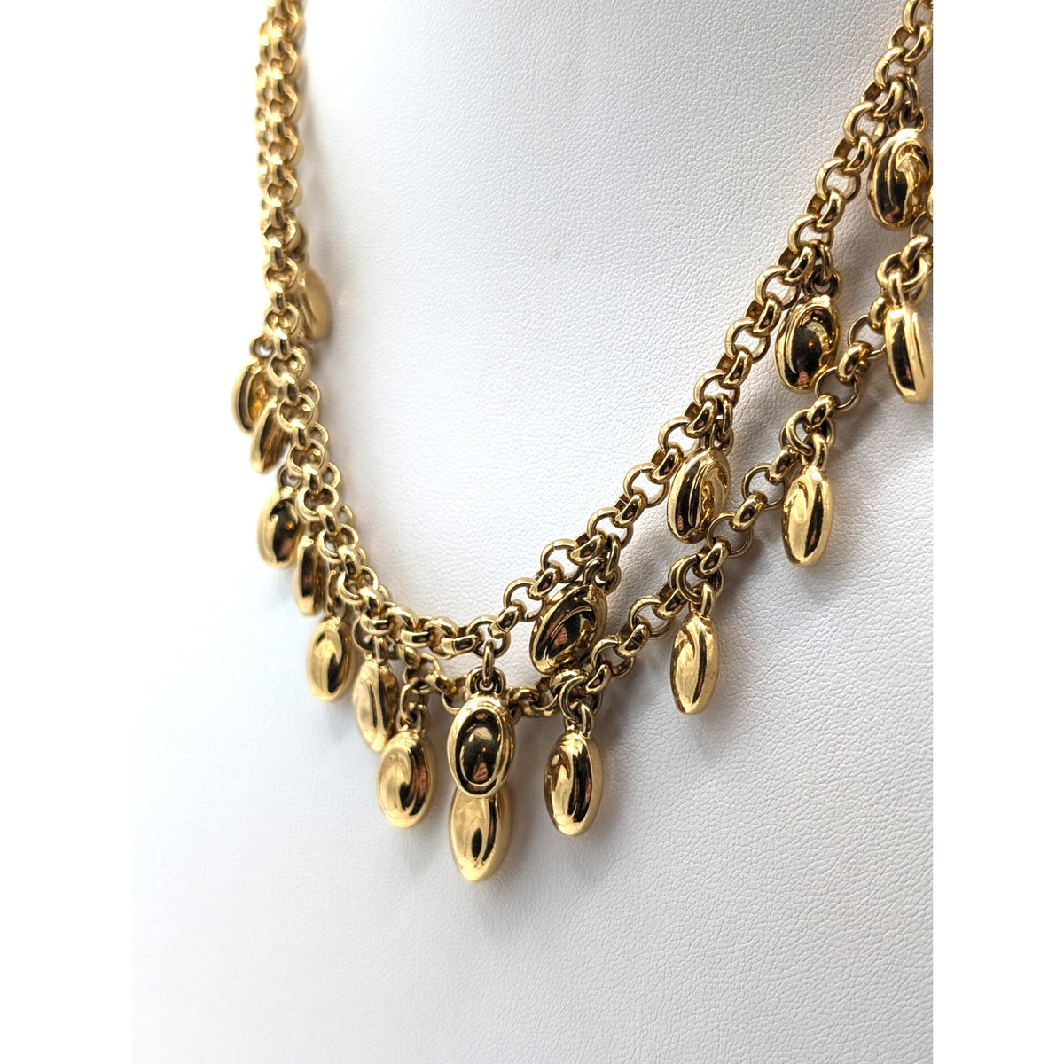 Gorgeous VTG Gold Tone Double Strand Rolo Chain W/ Gold Dangle Charm Necklace
