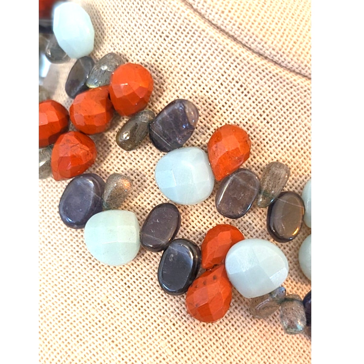 Genuine Faceted Stone Double Strand Bead Sterling Silver Necklace