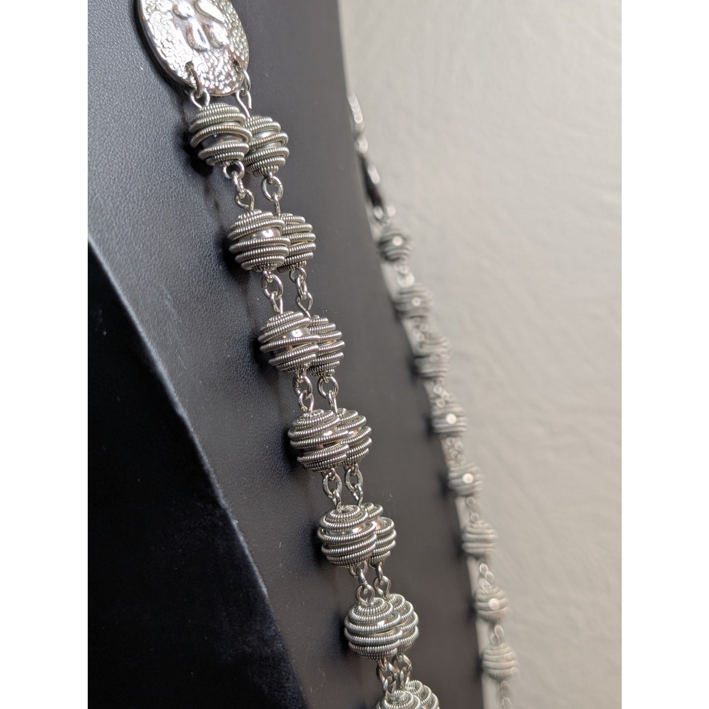 Chico's Designer Signed Chunky Silver Tone Bead Ball 1 to 2 Strand Necklace