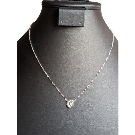 NWT Fine Silver Plated Heart Moon CZ Disc Chain Necklace