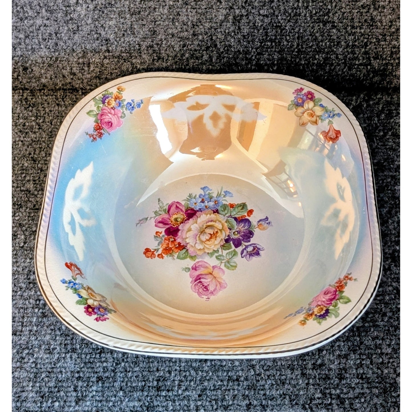 Vintage Crown Ivory Large Serving Bowl Floral Design Japan 11 30