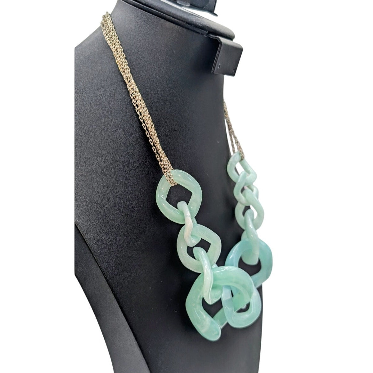 Adia Kibur Chunky Blue Lucite Chain Painted White Metal Multi-Chain Necklace