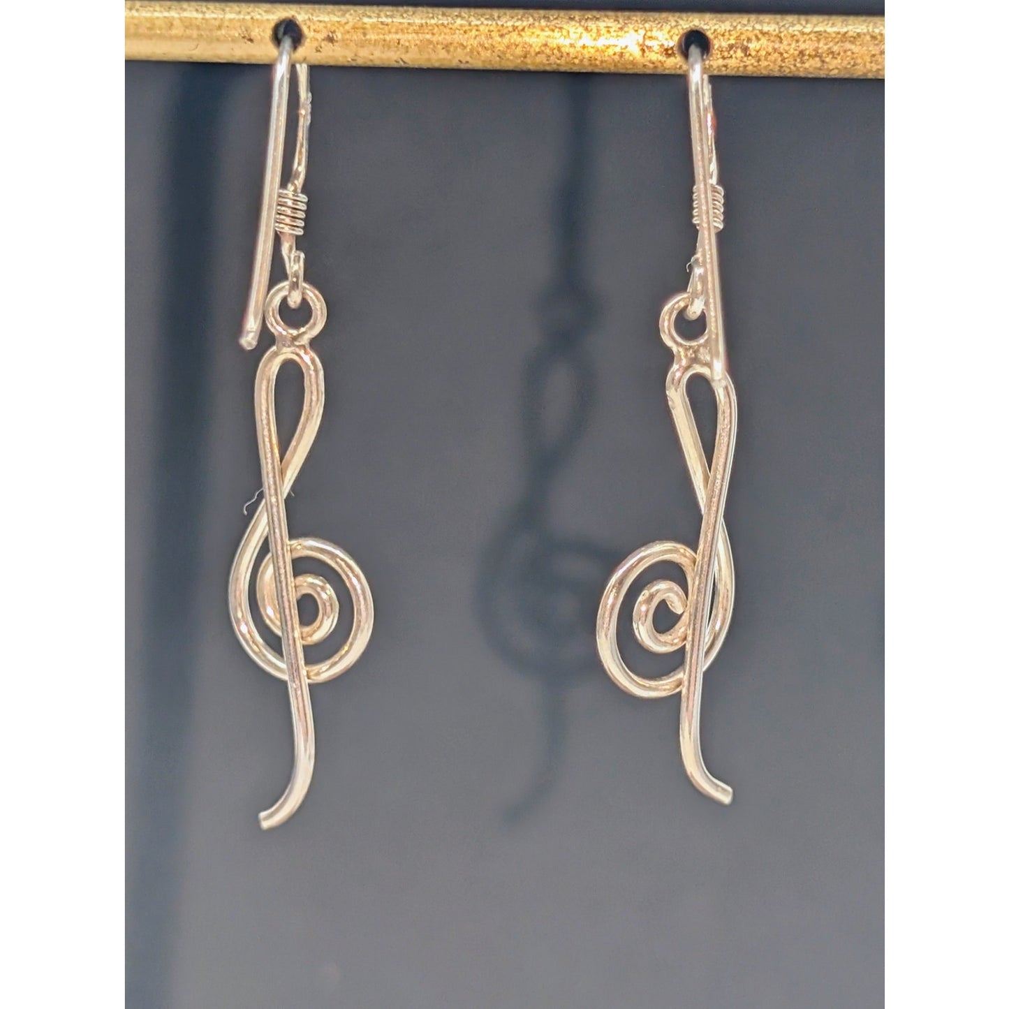 925 Sterling Silver Treble Clef Dangle Earrings
