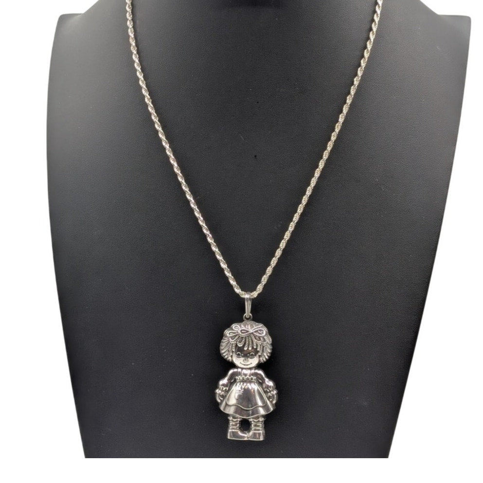 Vtg Large Raggedy Ann 1975 Bobbs Merrill Co., Inc. 925 Sterling Silver Necklace