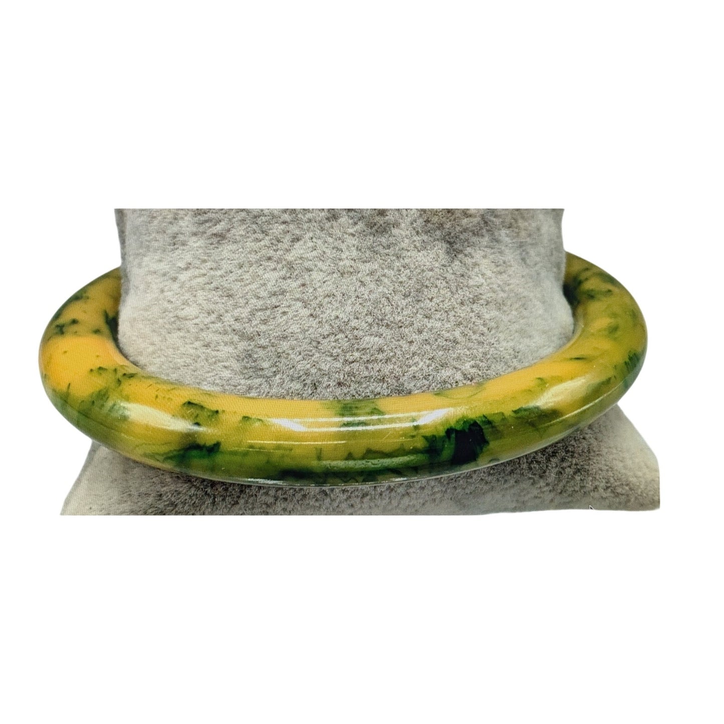 Vintage Green & Yellow Swirled Bakelite Bangle Bracelet-8"