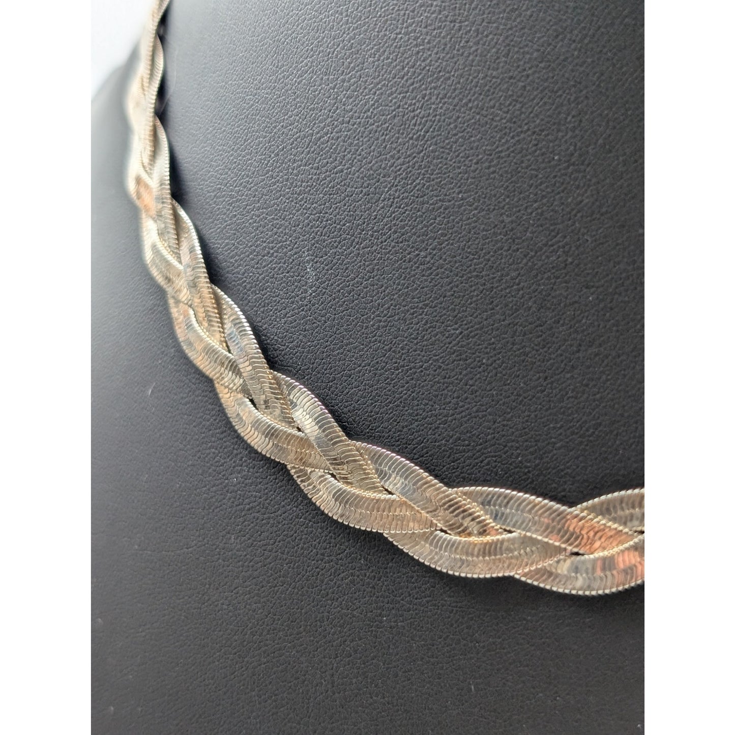 Silver Plated Three Woven Flat Herringbone 16"-18" Necklace
