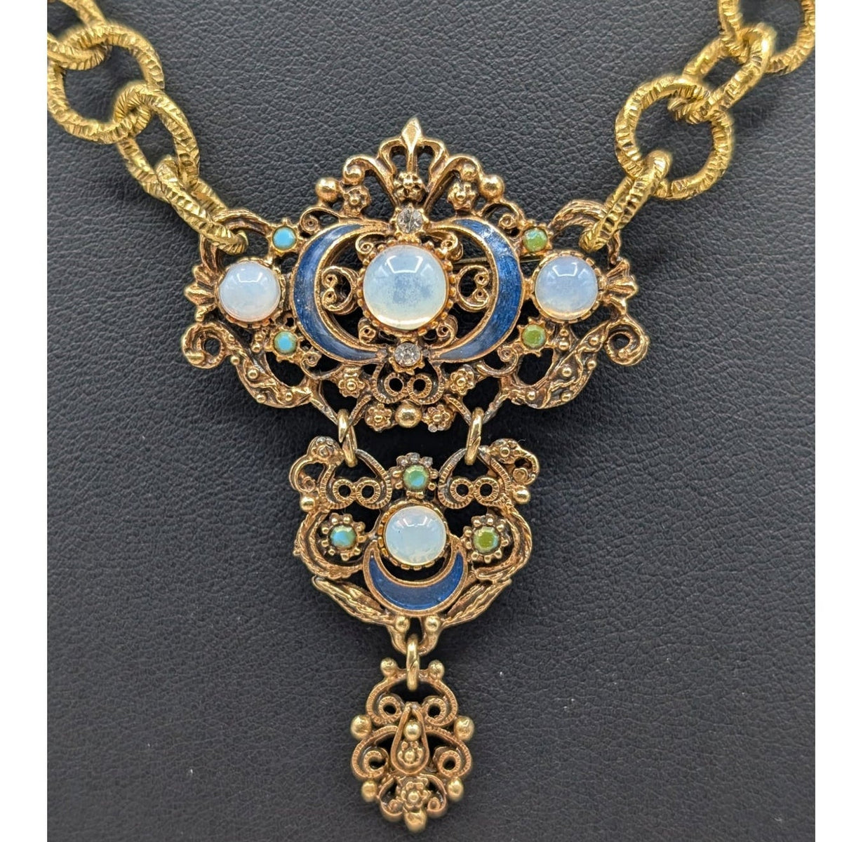 Florenza Vintage 1950s Three Section Brooch Repurposed Pendant 18" Necklace