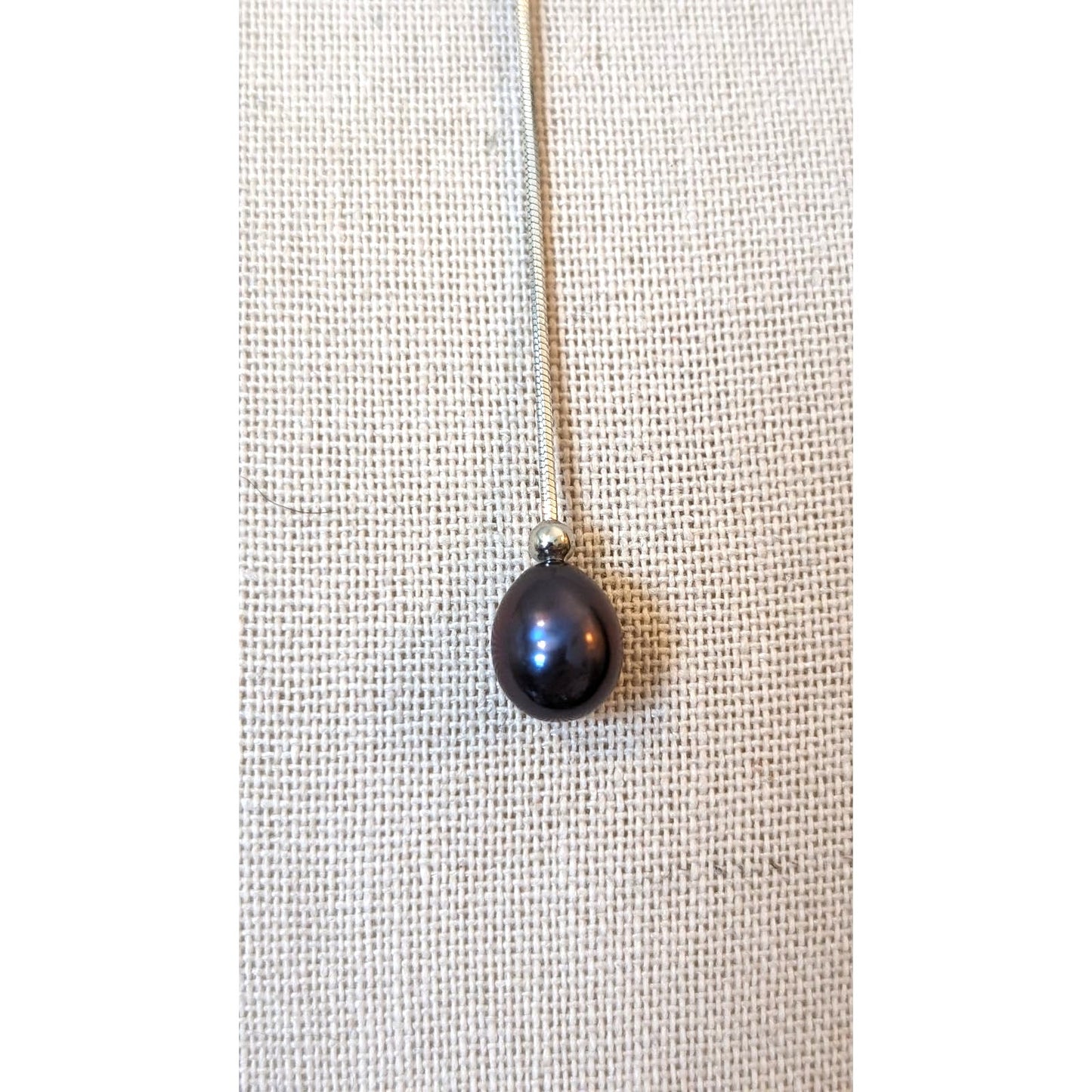 Teardrop Black Pearl 925 Sterling Lariat Necklace